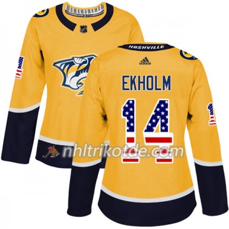 Nashville Predators Trikot Mattias Ekholm 14 Adidas 2017-2018 Gold USA Flag Fashion Authentic - Dame